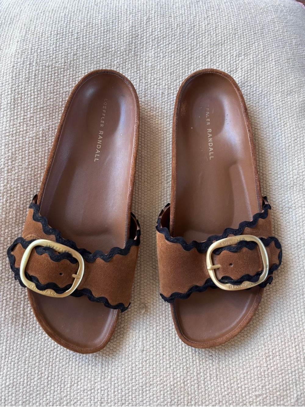 Loeffler Randall Iris Buckled Ric-Rac Slide Sandals - Cacao Brown Suede 9.5 - Picture 5 of 15